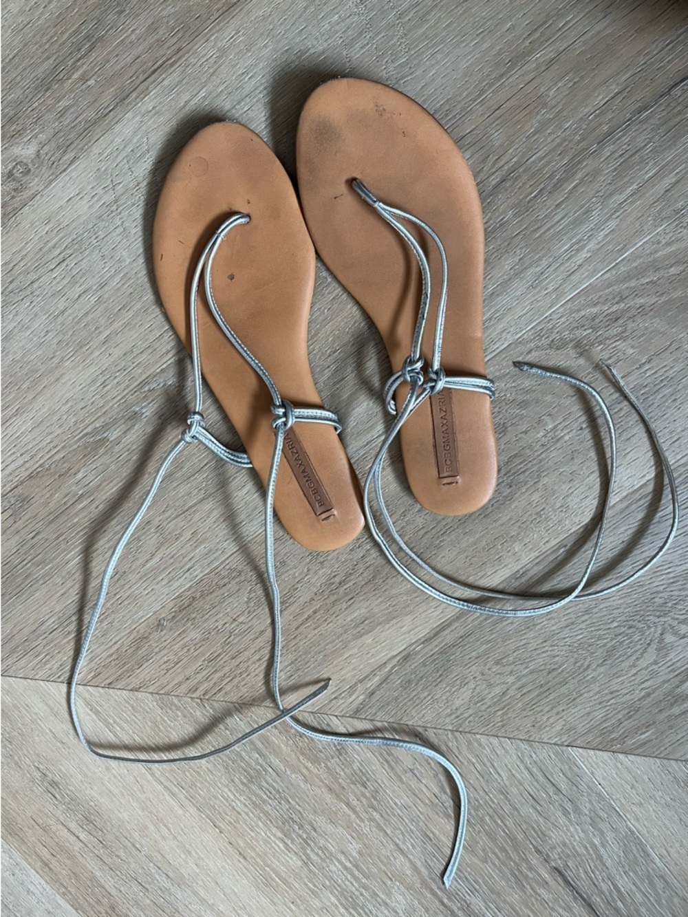 BCBGMaxAzria Sandals with Silver Ankle Wrap Straps